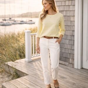 Saint James Striped Yellow & White Top 3/4 Sleeve Nautical Preppy US 10